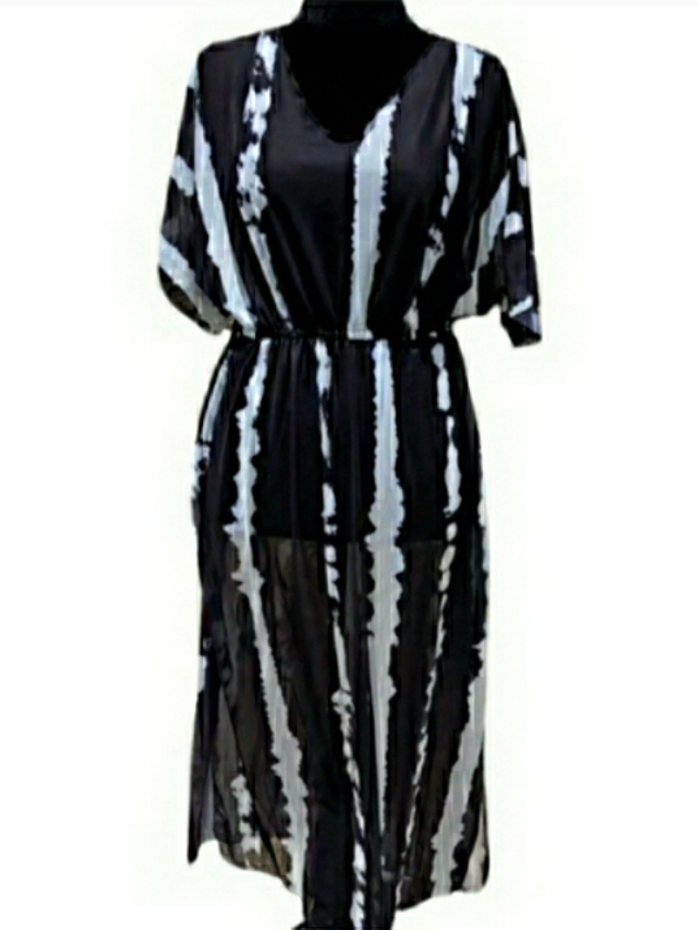 Swimsuit Coverup Vneck Black White Semi Sheer OS ⛱ NEW - Picture 5 of 11